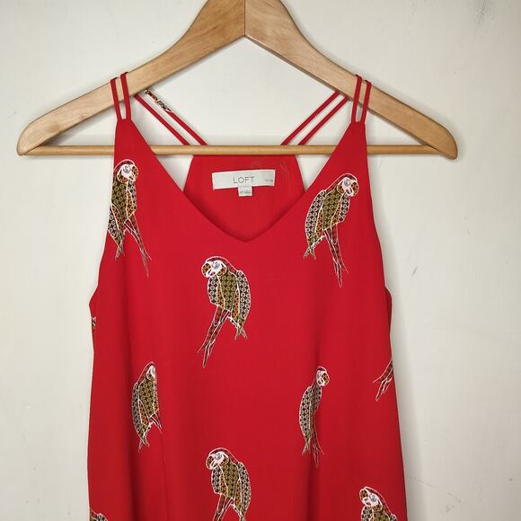 LOFT Tank Top Parrot Print Red Cami - Picture 2 of 7